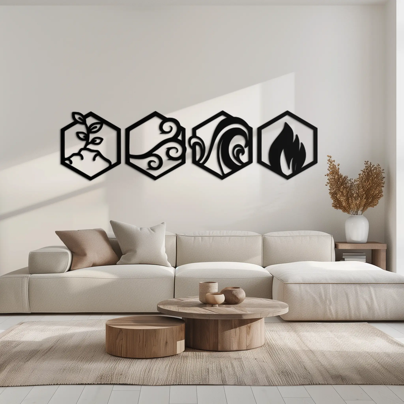 Four Elements Metal Wall Art - Modern Elemental Symbol Decor - KAF090 by Enova Art