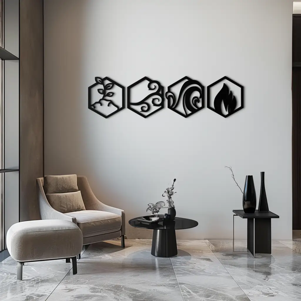 Four Elements Metal Wall Art - Modern Elemental Symbol Decor - KAF090