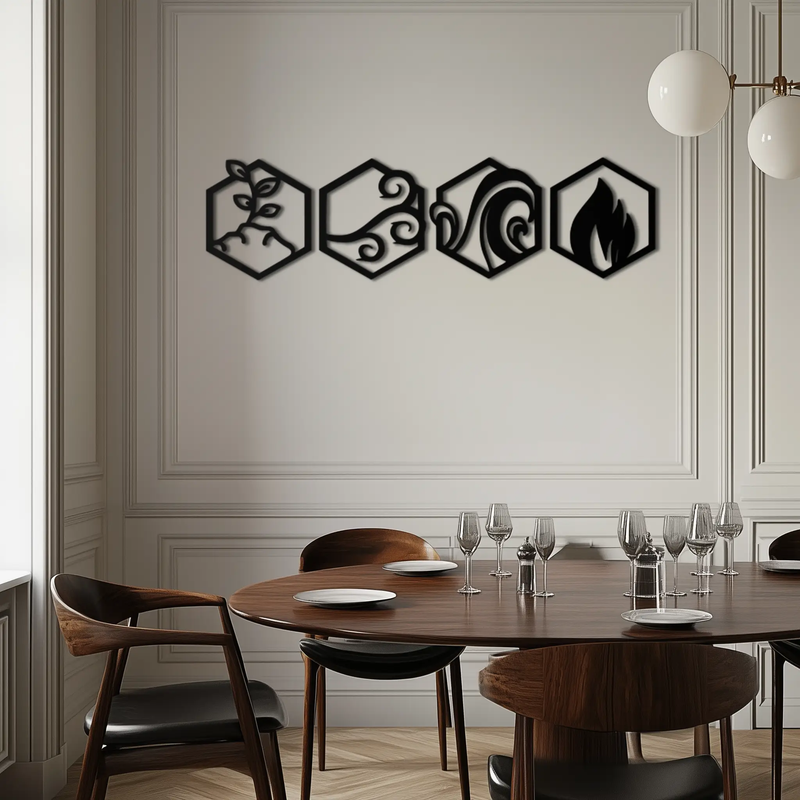 Four Elements Metal Wall Art - Modern Elemental Symbol Decor - KAF090 by Enova Art