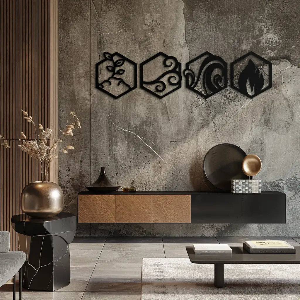 Four Elements Metal Wall Art - Modern Elemental Symbol Decor - KAF090 by Enova Art
