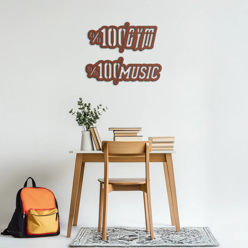 %100 Gym & Music Metal Wall Art - Fitness & Music Enthusiast Decor - KAF091 by Enova Art