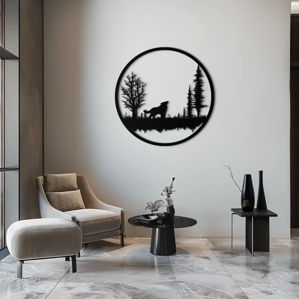 Howling Wolf Metal Wall Art - Rustic Nature-Inspired Steel Decor - KAF092