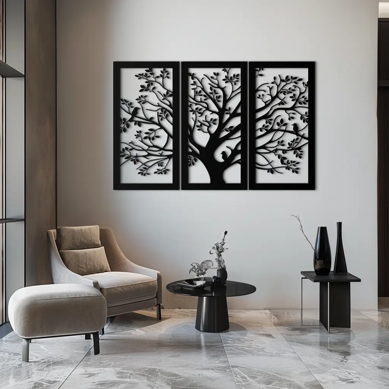 Tree of Life Metal Wall Art - 3-Piece Nature-Inspired Steel Decor - KAF093 by Enova Art