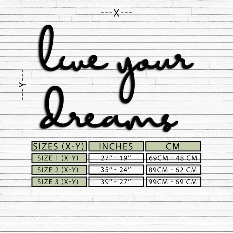 Live Your Dreams Metal Wall Art - Inspirational Script Wall Decor - KAF096 by Enova Art