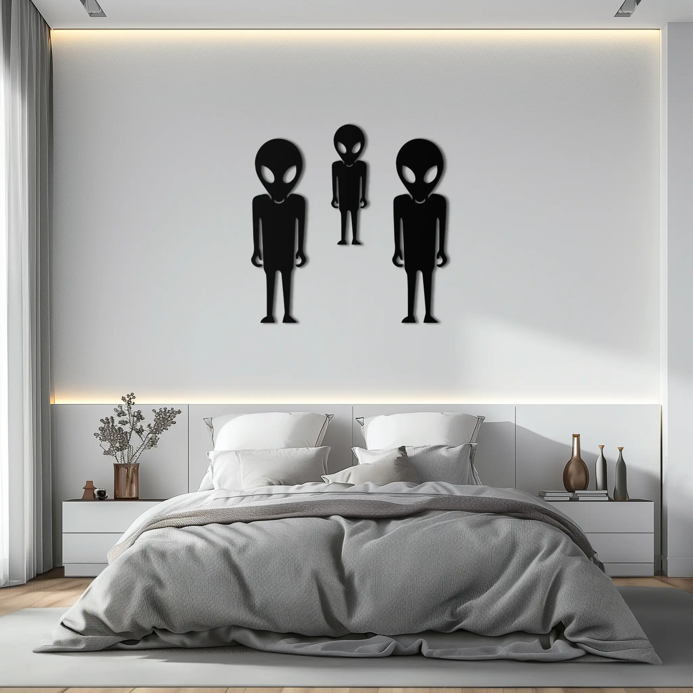 Alien Trio Metal Wall Art - Futuristic Sci-Fi Themed Wall Decor - KAF097 by Enova Art