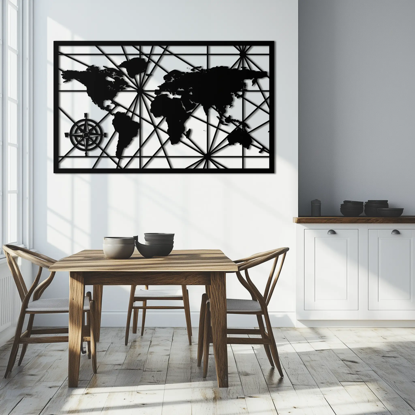 Geometric World Map Metal Wall Art - Modern Minimalist Steel Wall Decor - KAF098 by Enova Art