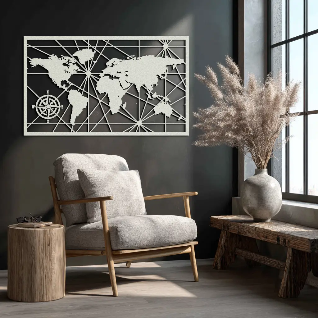 Geometric World Map Metal Wall Art - Modern Minimalist Steel Wall Decor - KAF098 by Enova Art