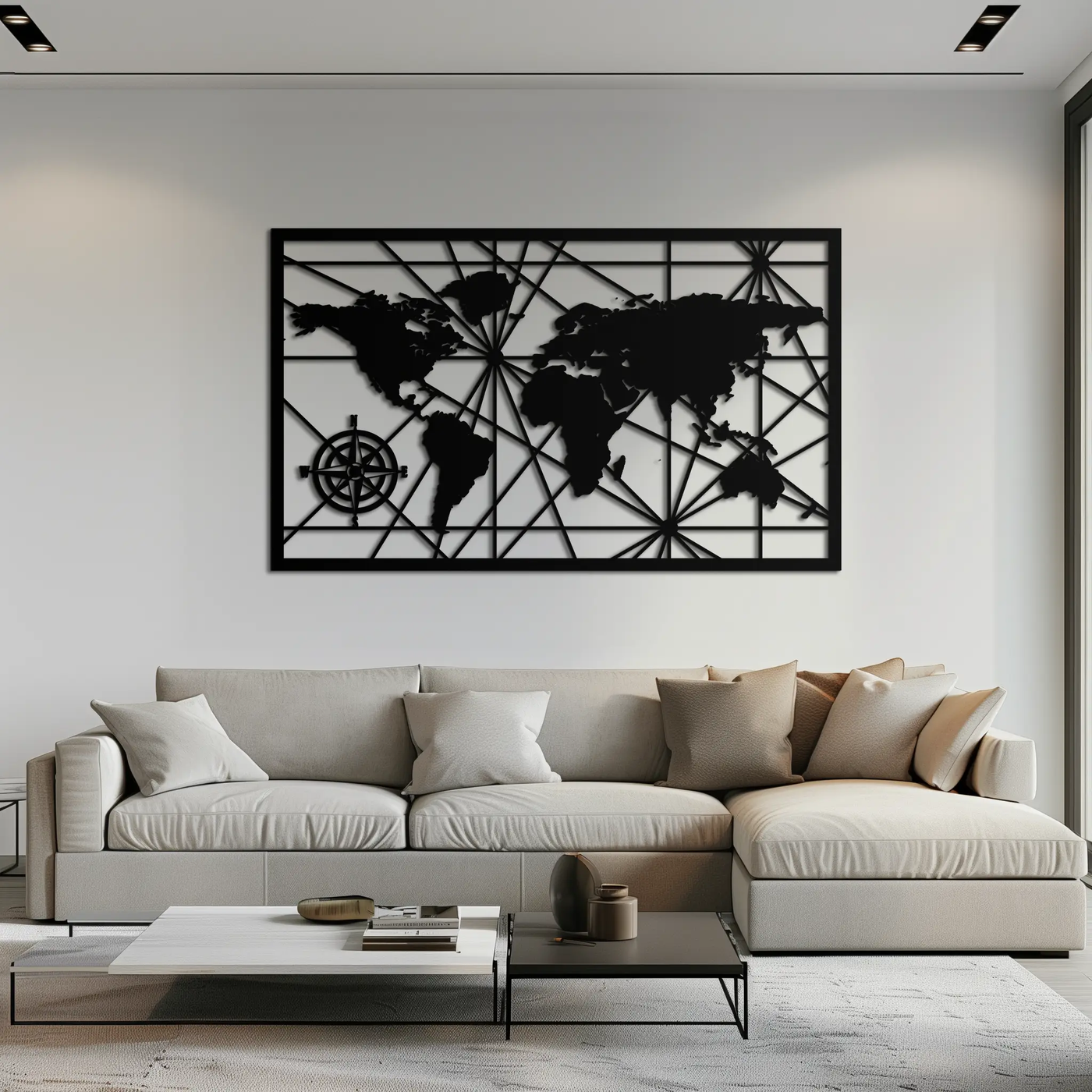 Geometric World Map Metal Wall Art - Modern Minimalist Steel Wall Decor - KAF098 by Enova Art