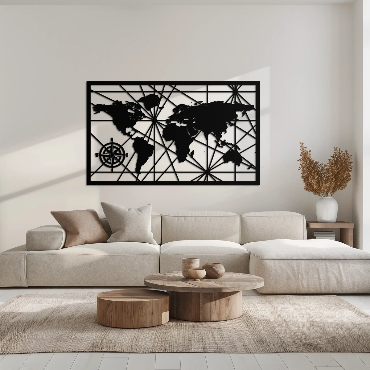 Geometric World Map Metal Wall Art - Modern Minimalist Steel Wall Decor - KAF098 by Enova Art