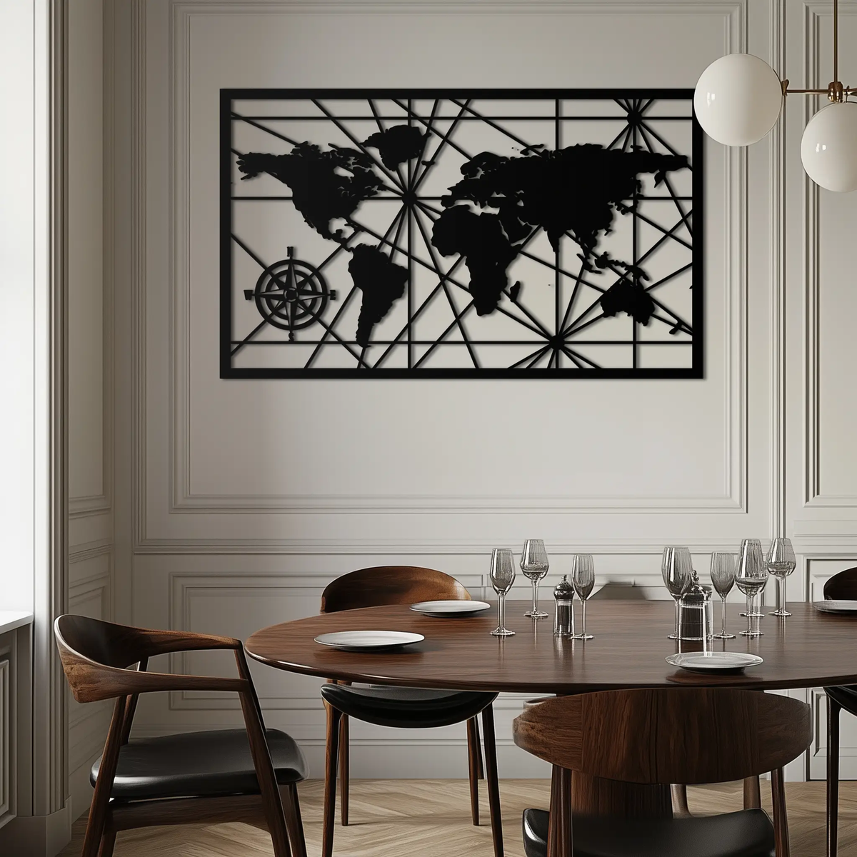 Geometric World Map Metal Wall Art - Modern Minimalist Steel Wall Decor - KAF098 by Enova Art