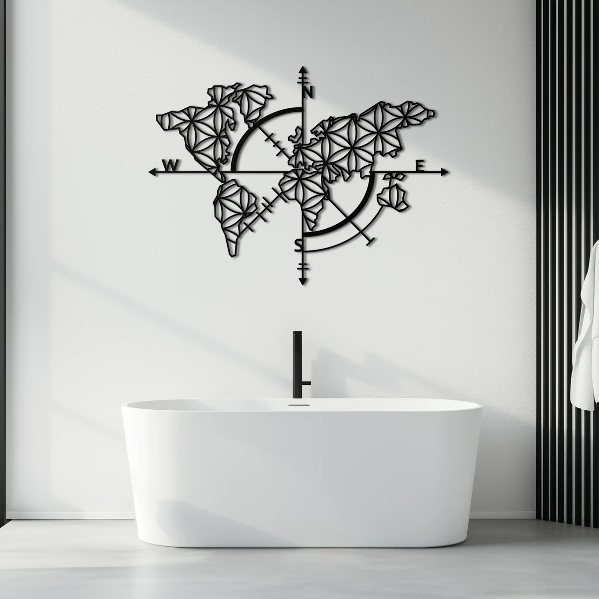 Geometric World Map Metal Wall Art - Modern Compass Wall Decor - KAF099 by Enova Art