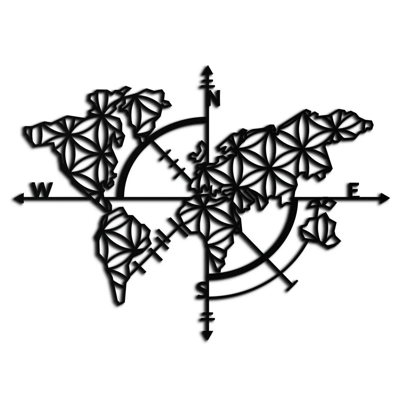 Geometric World Map Metal Wall Art - Modern Compass Wall Decor - KAF099 by Enova Art