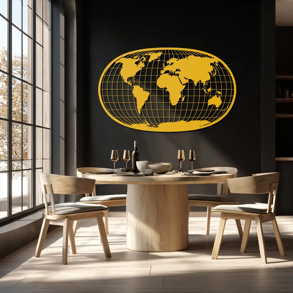 World Map Metal Wall Art - Globe Projection Steel Wall Decor - KAF103 by Enova Art