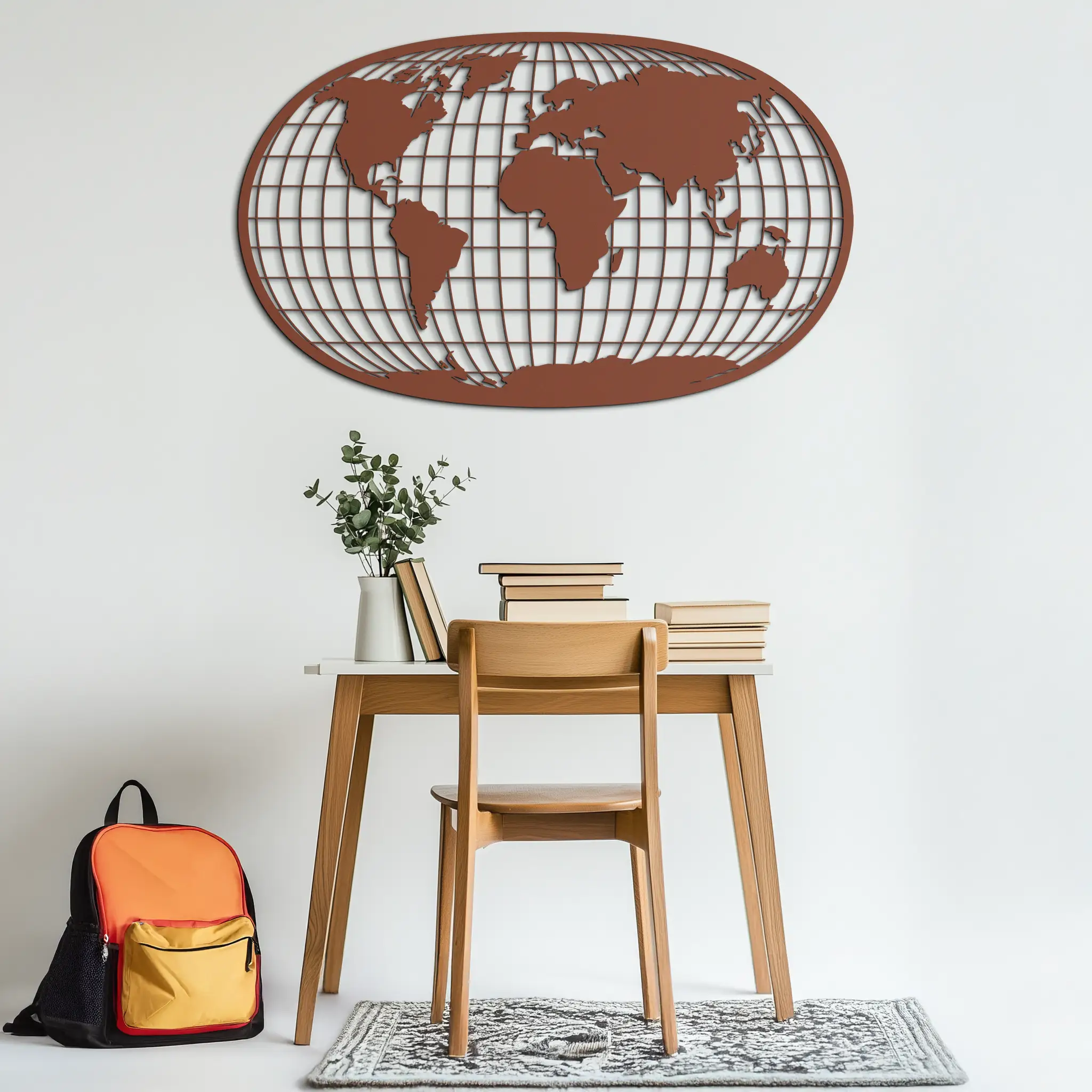 World Map Metal Wall Art - Globe Projection Steel Wall Decor - KAF103 by Enova Art