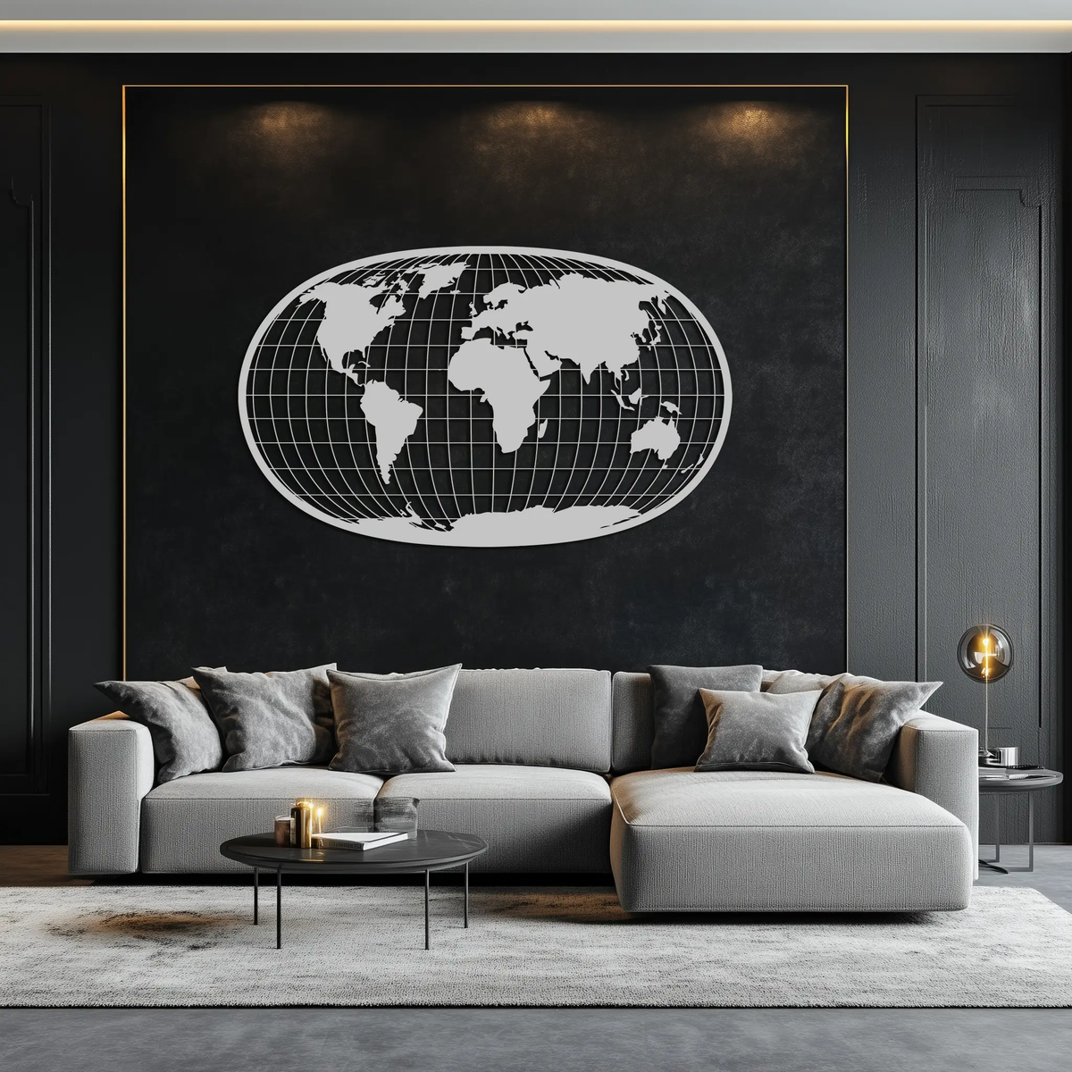 World Map Metal Wall Art - Globe Projection Steel Wall Decor - KAF103 by Enova Art