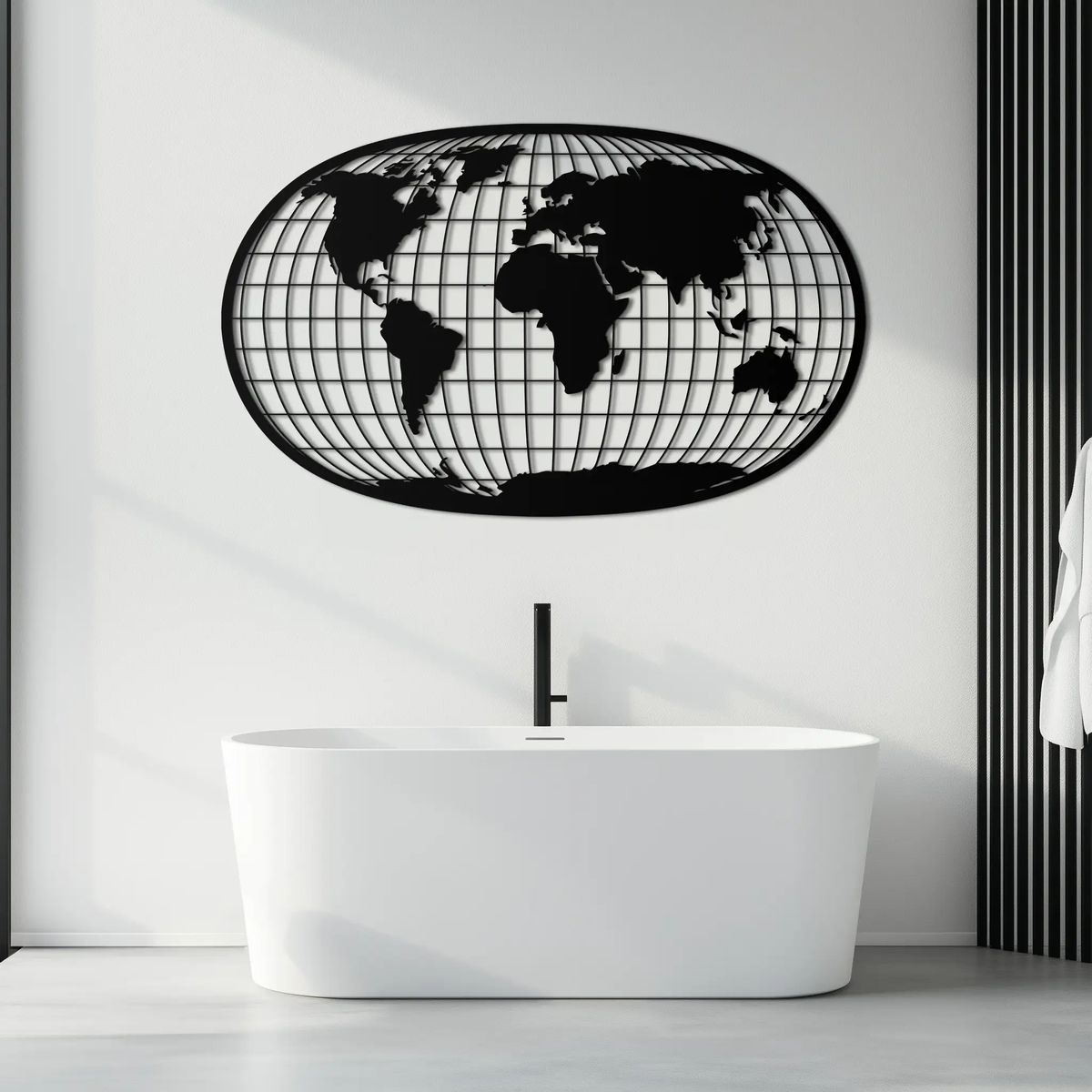 World Map Metal Wall Art - Globe Projection Steel Wall Decor - KAF103 by Enova Art