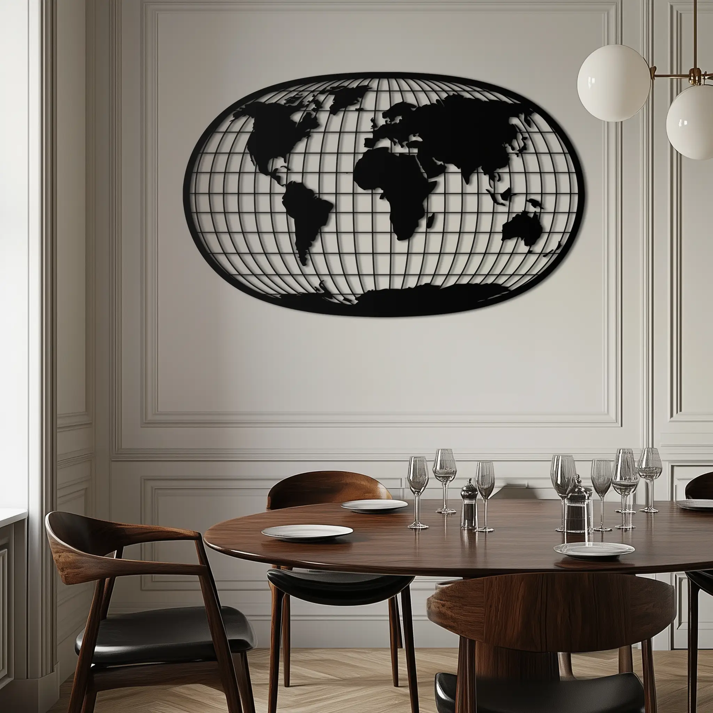 World Map Metal Wall Art - Globe Projection Steel Wall Decor - KAF103 by Enova Art