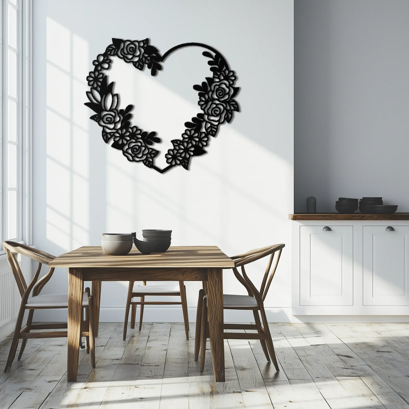 Floral Heart Metal Wall Art - Elegant Steel Rose Wreath - KAF107 by Enova Art