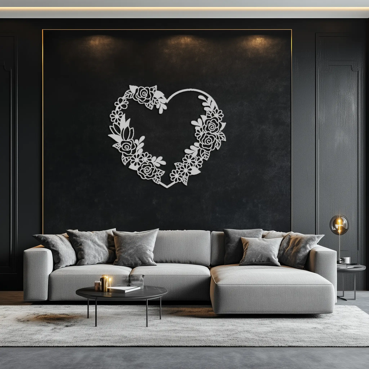 Floral Heart Metal Wall Art - Elegant Steel Rose Wreath - KAF107 by Enova Art