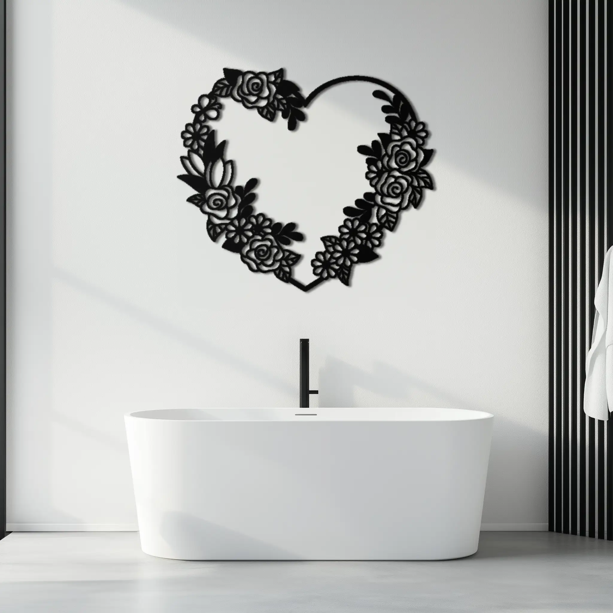 Floral Heart Metal Wall Art - Elegant Steel Rose Wreath - KAF107 by Enova Art