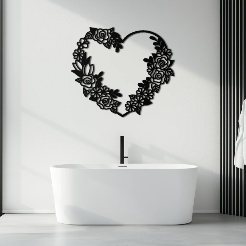 Floral Heart Metal Wall Art - Elegant Steel Rose Wreath - KAF107 by Enova Art