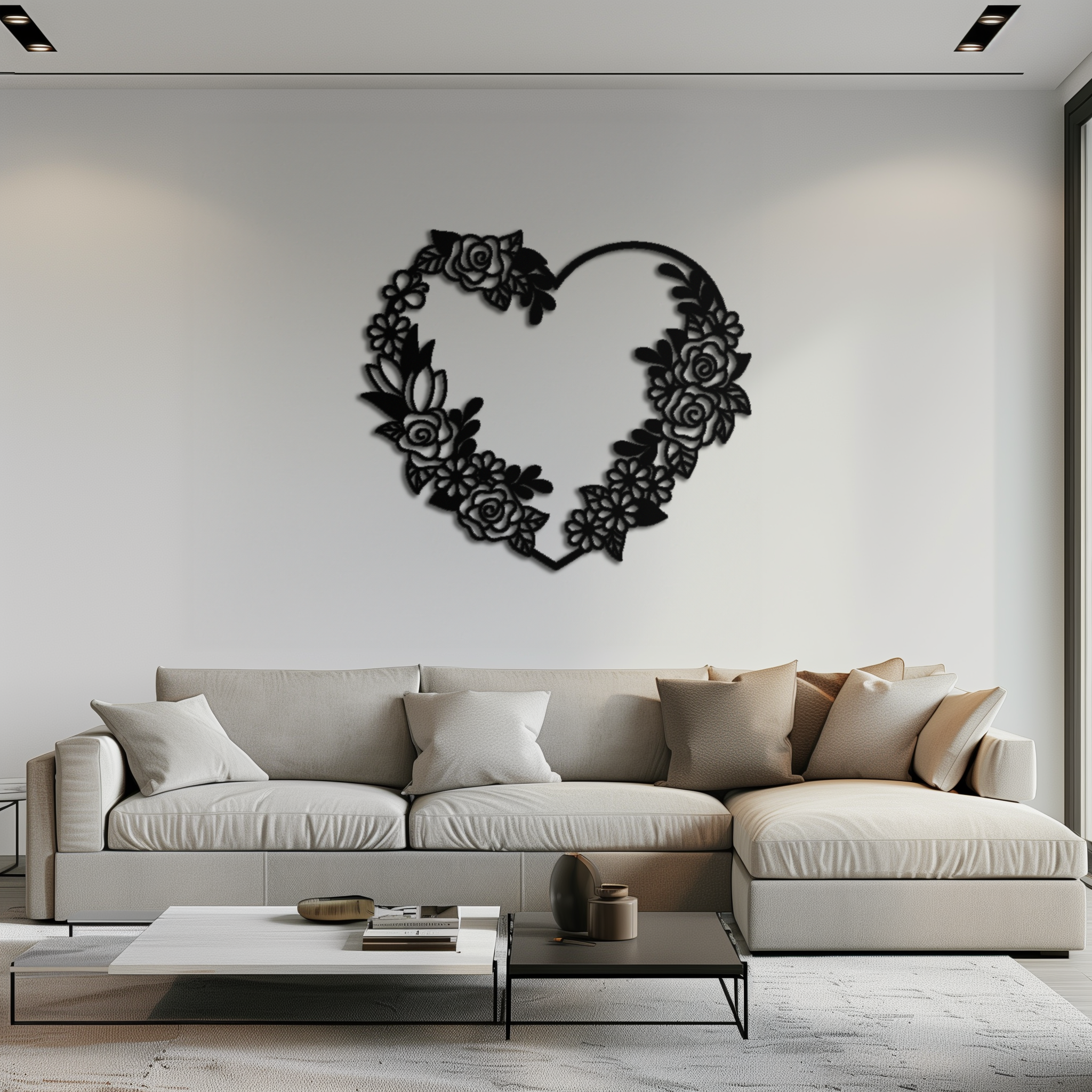 Floral Heart Metal Wall Art - Elegant Steel Rose Wreath - KAF107 by Enova Art