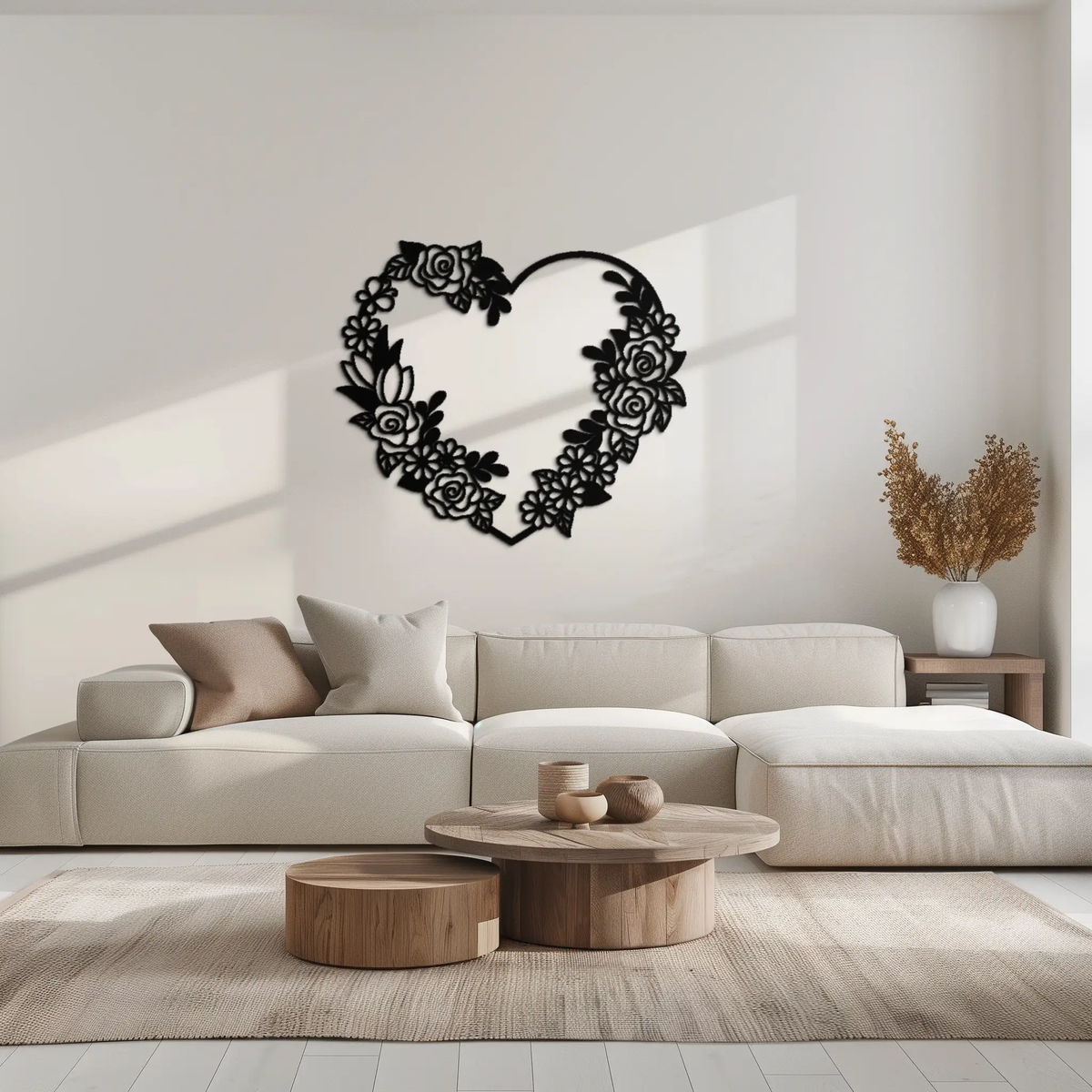 Floral Heart Metal Wall Art - Elegant Steel Rose Wreath - KAF107 by Enova Art