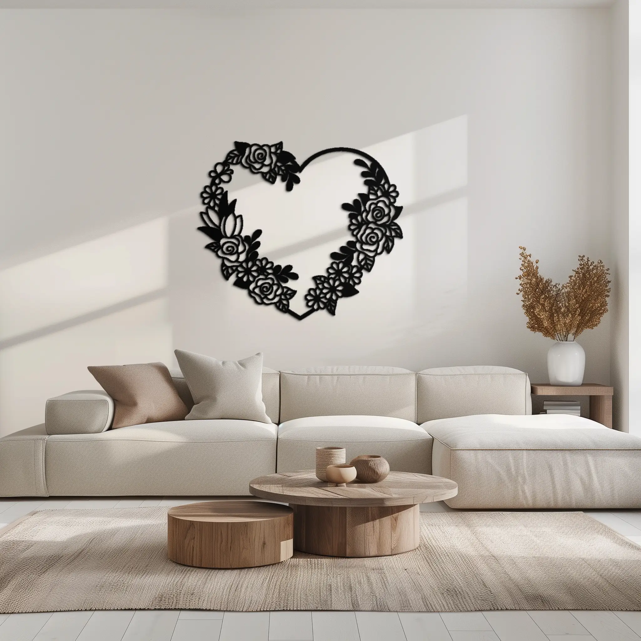 Floral Heart Metal Wall Art - Elegant Steel Rose Wreath - KAF107 by Enova Art