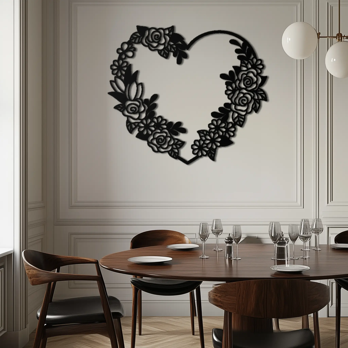 Floral Heart Metal Wall Art - Elegant Steel Rose Wreath - KAF107 by Enova Art