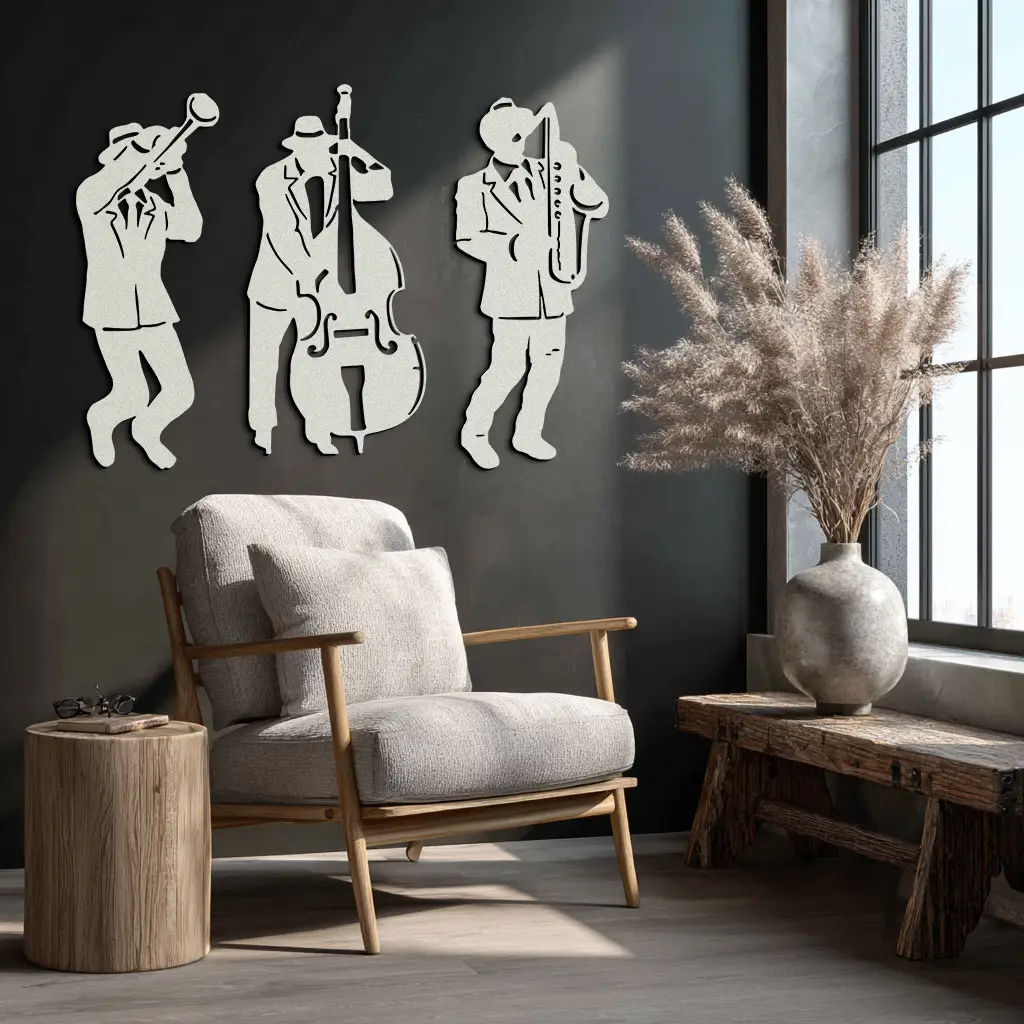 Jazz Musicians Metal Wall Art - 3-Piece Silhouette Music Decor - KAF111 by Enova Art