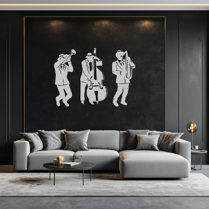 Jazz Musicians Metal Wall Art - 3-Piece Silhouette Music Decor - KAF111 by Enova Art