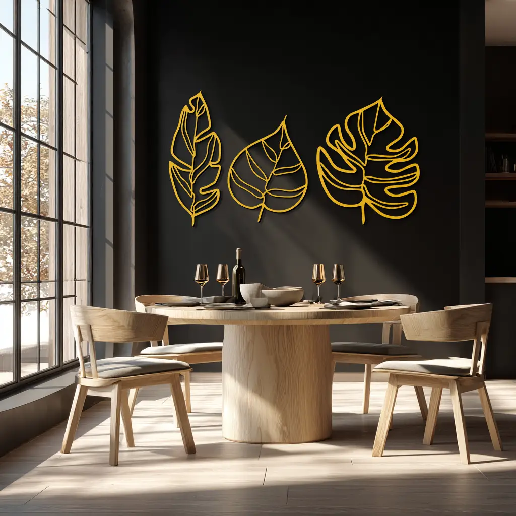 Geometric Leaf Trio Metal Wall Art - Modern Botanical Steel Decor - KAF114 by Enova Art