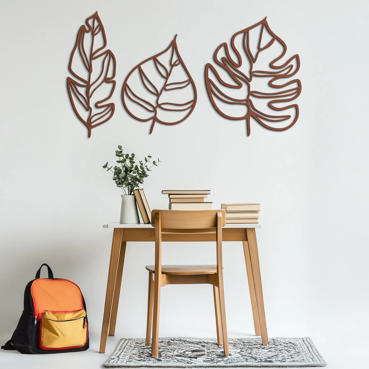 Geometric Leaf Trio Metal Wall Art - Modern Botanical Steel Decor - KAF114 by Enova Art