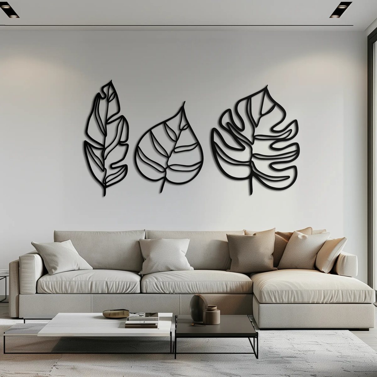 Geometric Leaf Trio Metal Wall Art - Modern Botanical Steel Decor - KAF114 by Enova Art