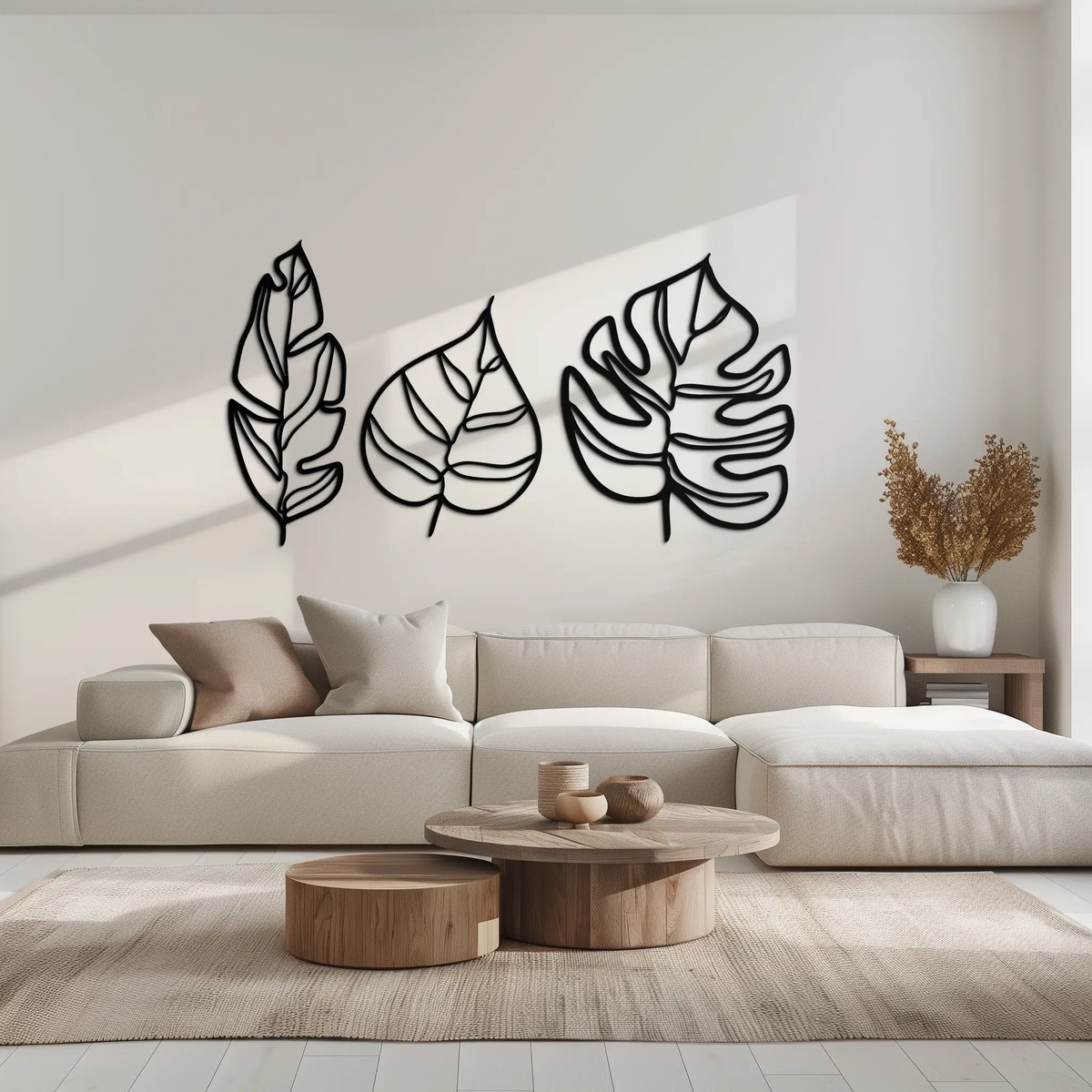 Geometric Leaf Trio Metal Wall Art - Modern Botanical Steel Decor - KAF114 by Enova Art