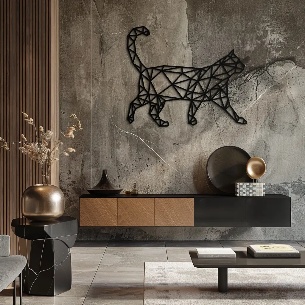 Geometric Cat Metal Wall Art - Modern Feline-Inspired Decor - KAF116 by Enova Art