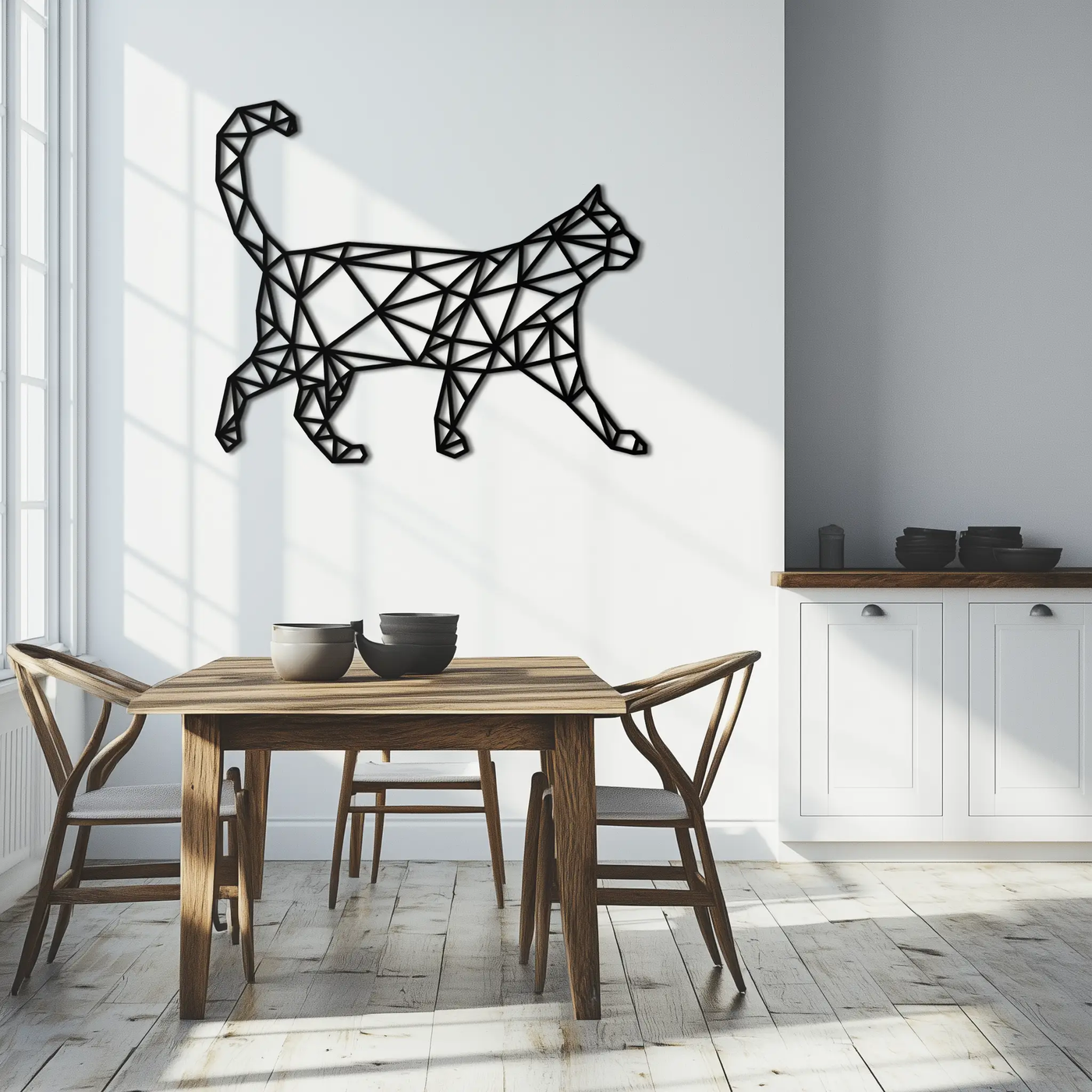Geometric Cat Metal Wall Art - Modern Feline-Inspired Decor - KAF116 by Enova Art