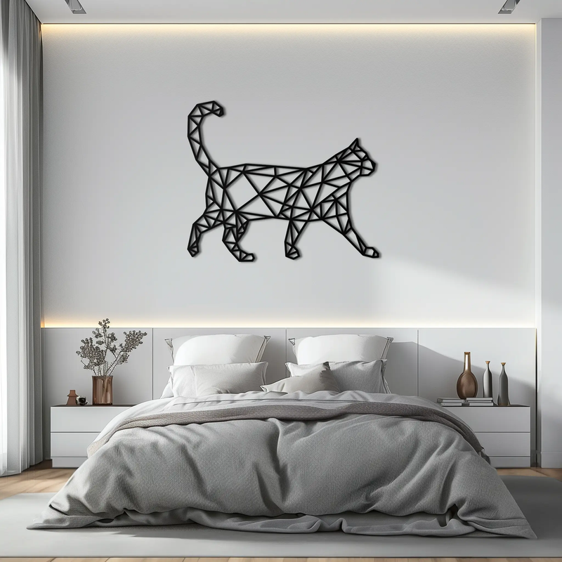 Geometric Cat Metal Wall Art - Modern Feline-Inspired Decor - KAF116 by Enova Art