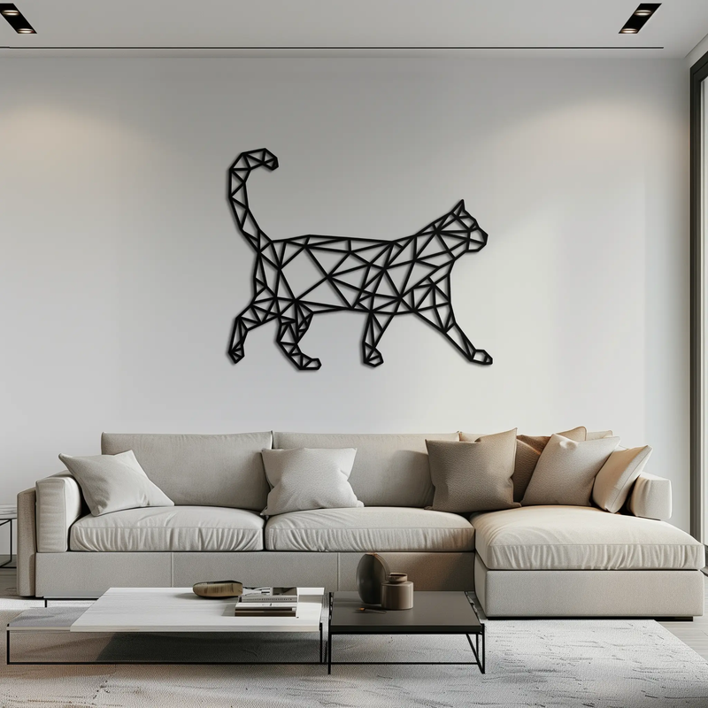 Geometric Cat Metal Wall Art - Modern Feline-Inspired Decor - KAF116 by Enova Art