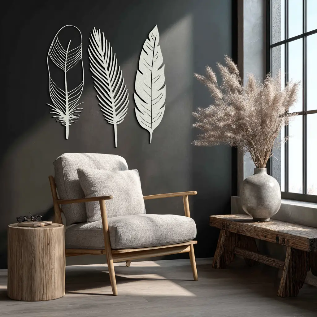 Geometric Feather Metal Wall Art - Modern Boho Steel Decor - KAF117 by Enova Art