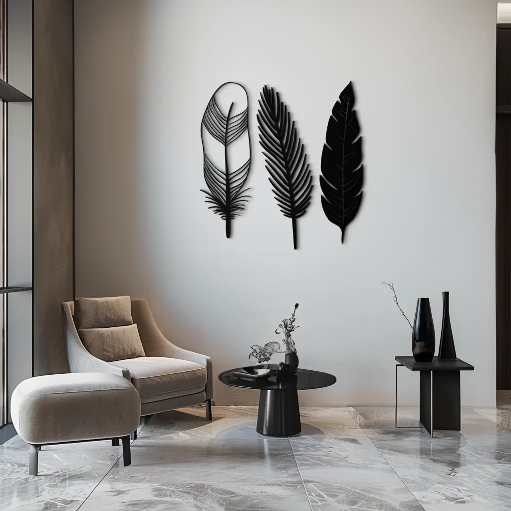 Geometric Feather Metal Wall Art - Modern Boho Steel Decor - KAF117 by Enova Art