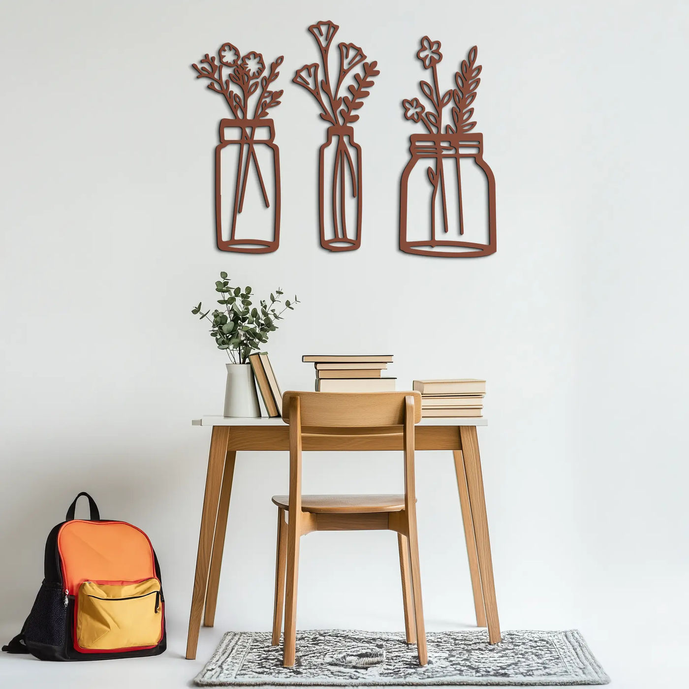 Floral Vase Metal Wall Art - 3-Piece Modern Steel Wall Decor - KAF118 by Enova Art