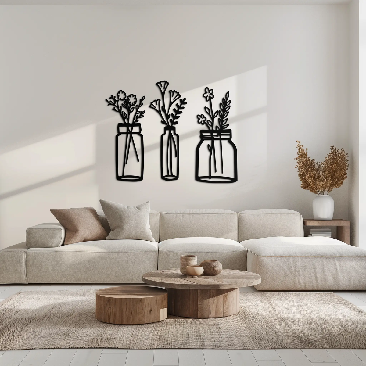 Floral Vase Metal Wall Art - 3-Piece Modern Steel Wall Decor - KAF118 by Enova Art