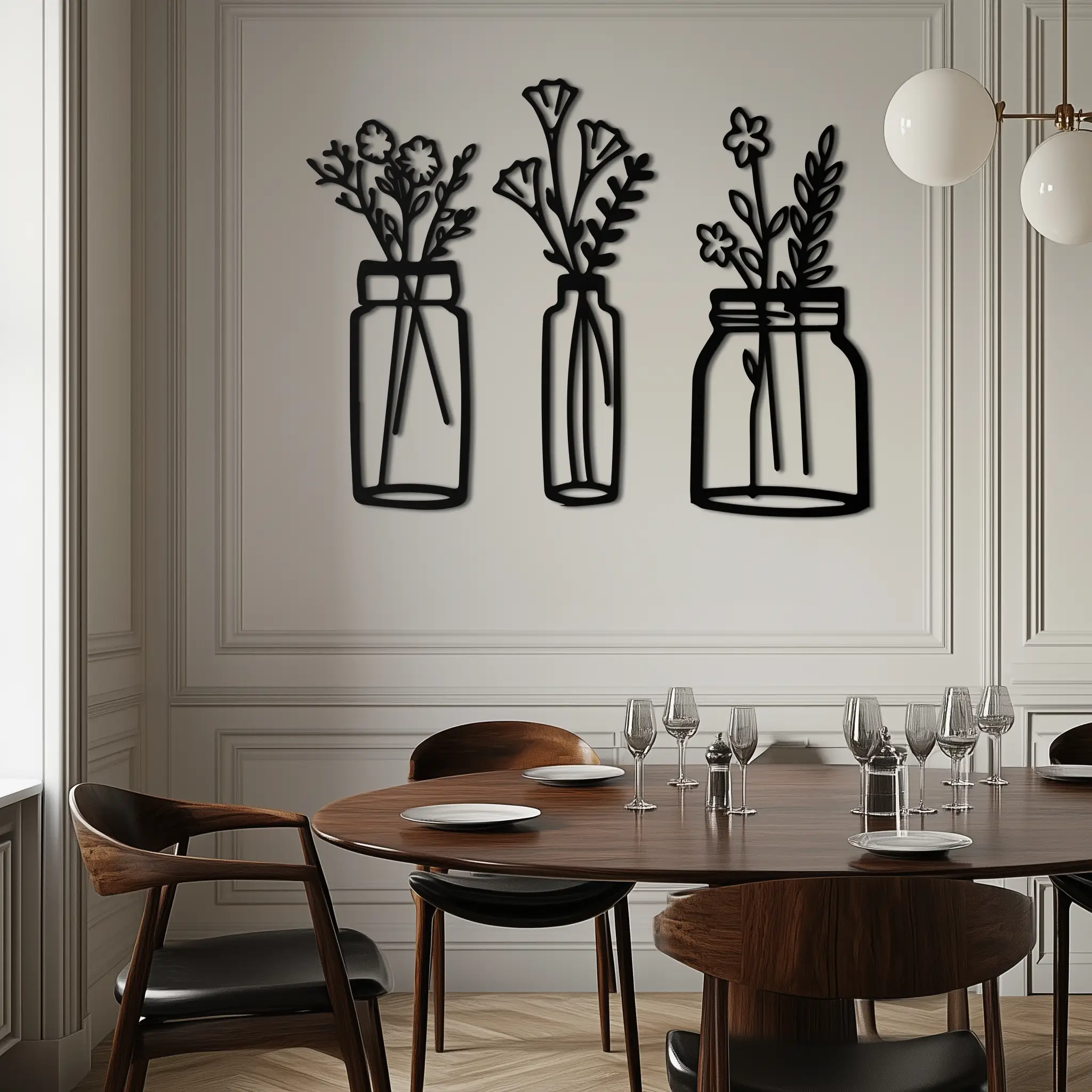 Floral Vase Metal Wall Art - 3-Piece Modern Steel Wall Decor - KAF118 by Enova Art
