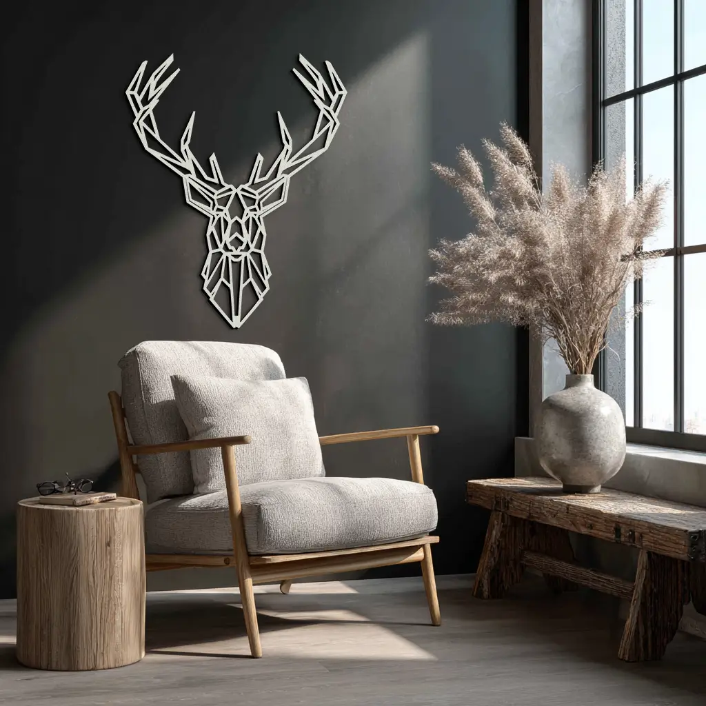 Geometric Deer Head Metal Wall Art - Modern Minimalist Steel Decor - KAF123 by Enova Art