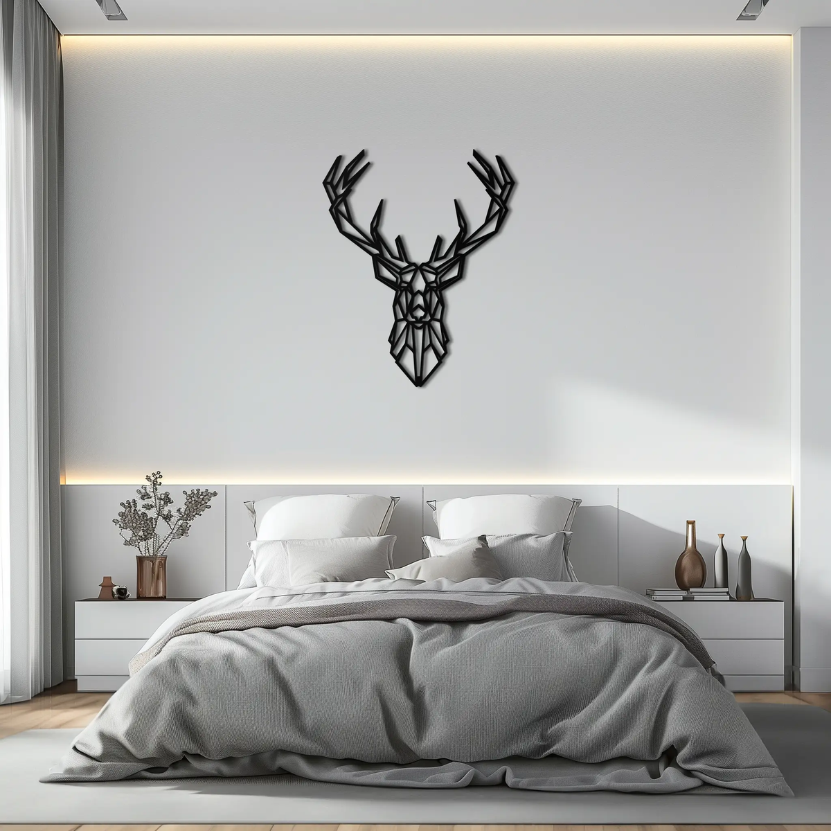 Geometric Deer Head Metal Wall Art - Modern Minimalist Steel Decor - KAF123 by Enova Art