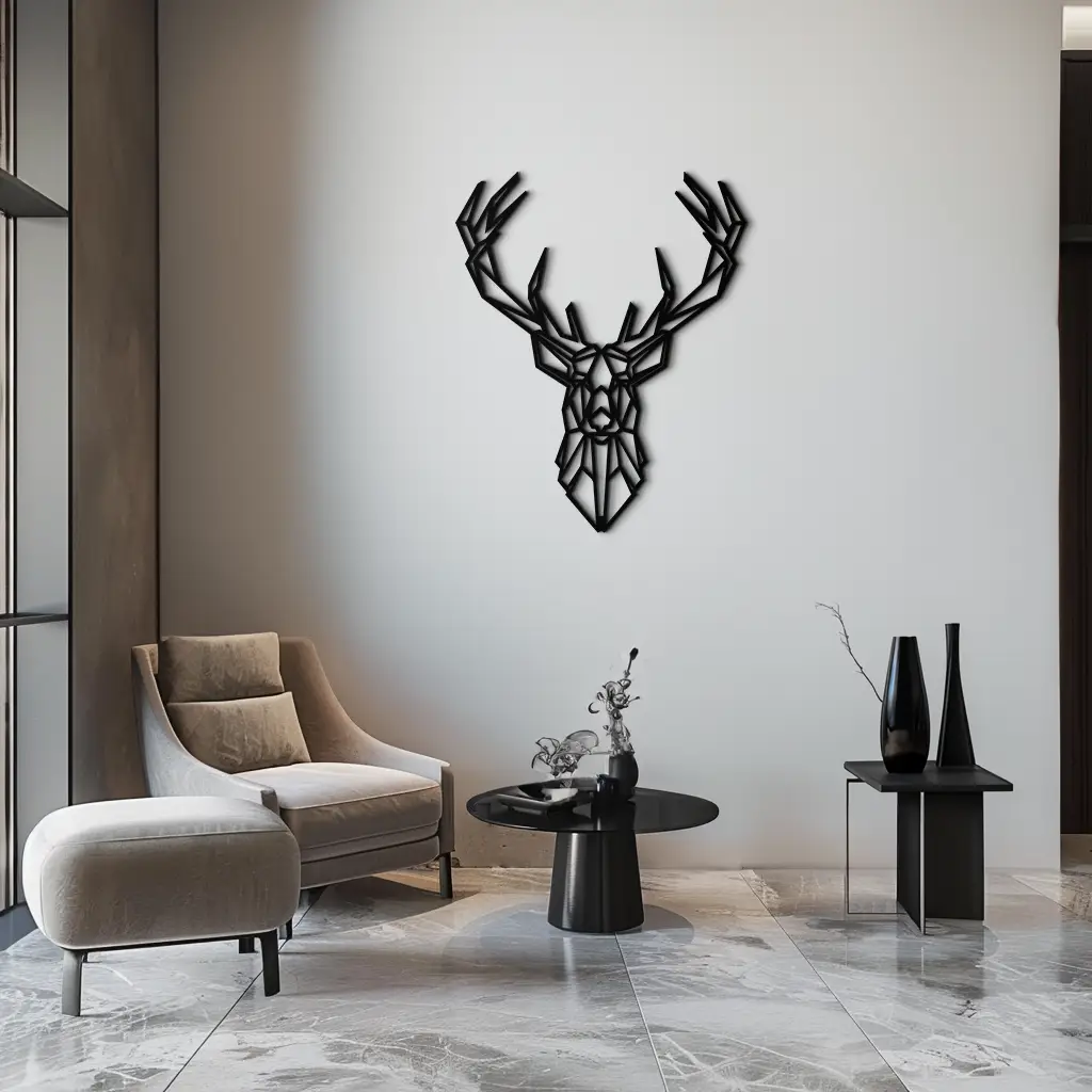 Geometric Deer Head Metal Wall Art - Modern Minimalist Steel Decor - KAF123 by Enova Art