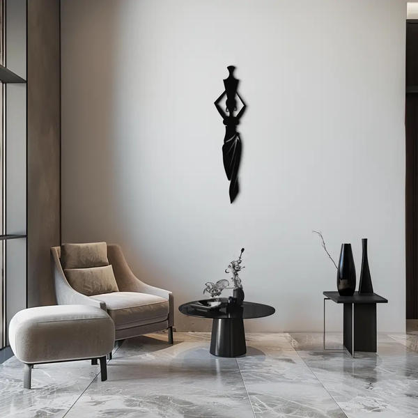 Abstract African Woman Metal Wall Art - Modern Black Steel Wall Decor - KAF125