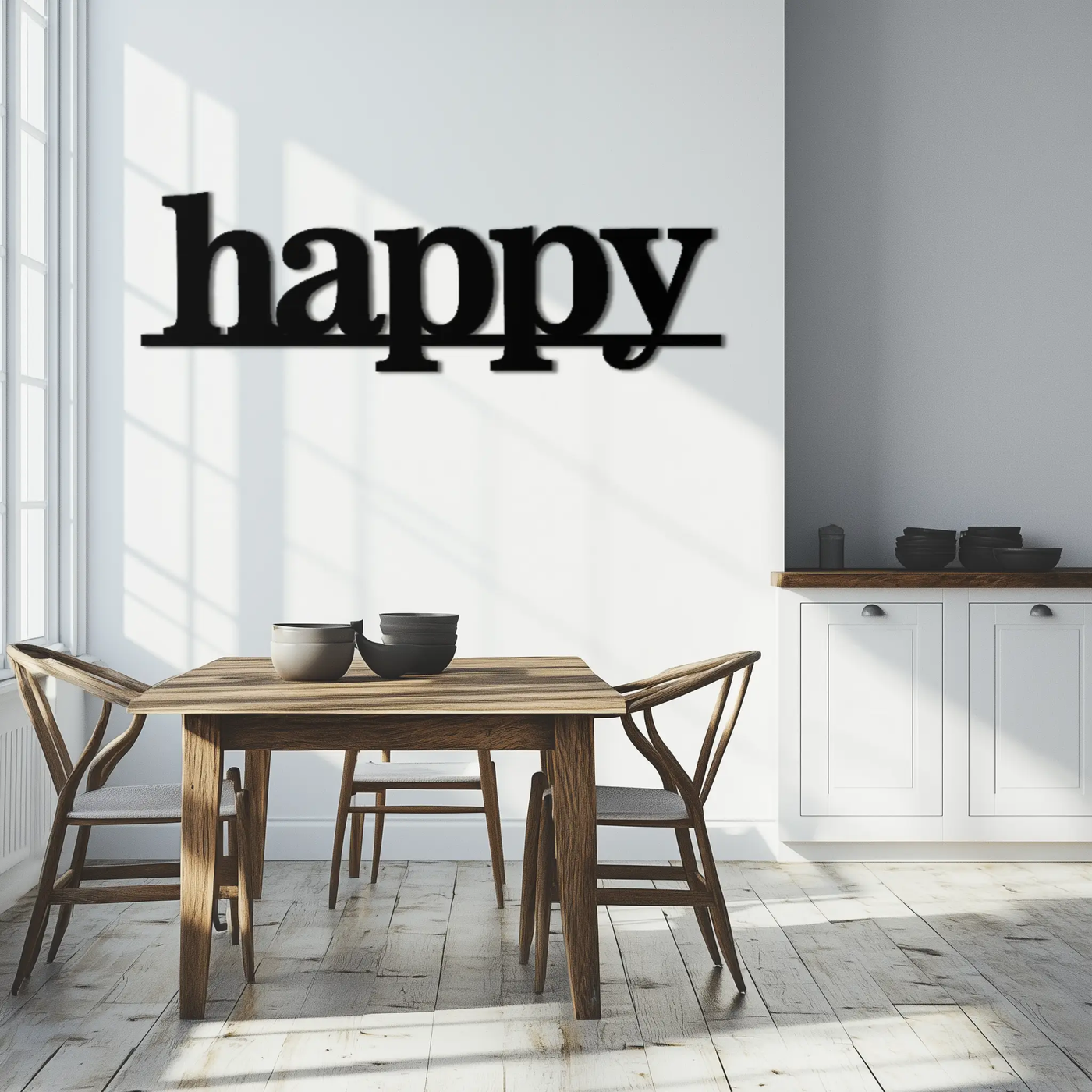 Happy Metal Wall Art - Modern Minimalist Word Sign Decor - KAF127 by Enova Art