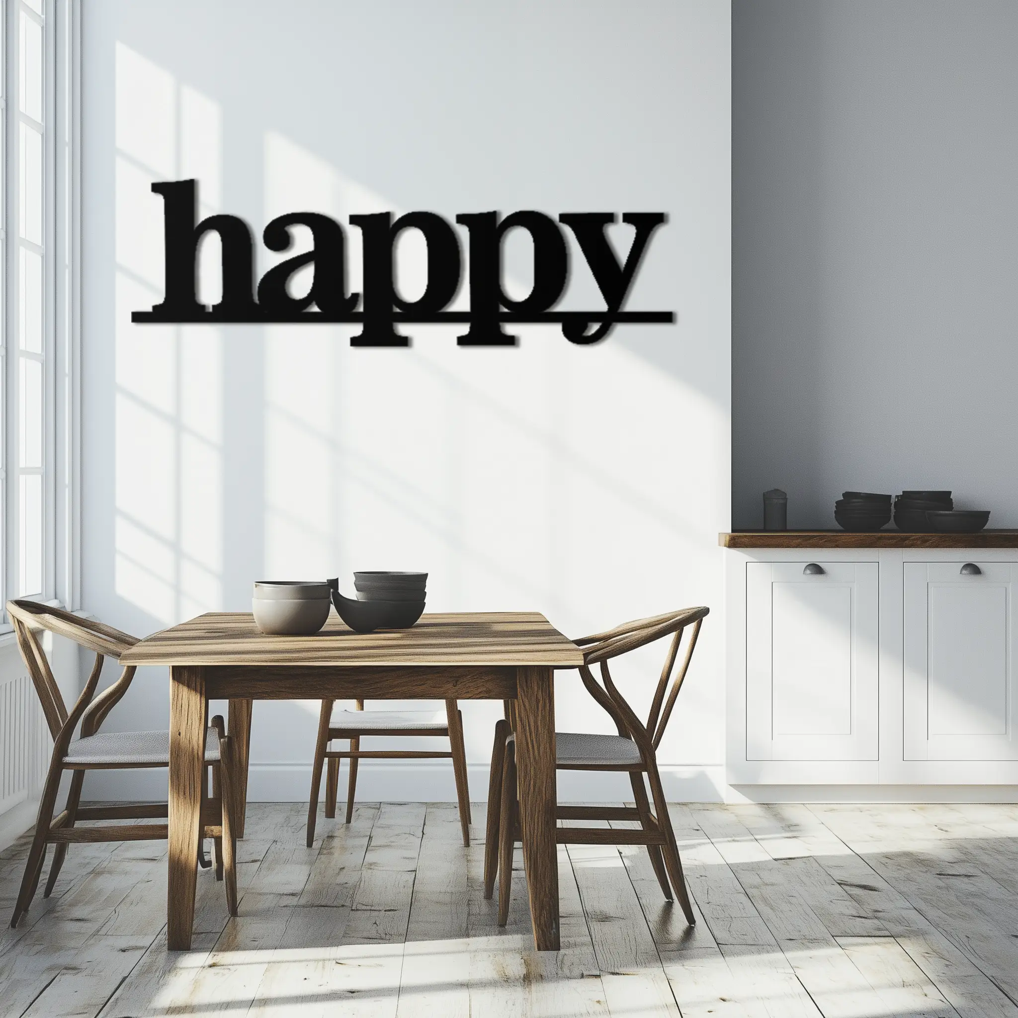 Happy Metal Wall Art - Modern Minimalist Word Sign Decor - KAF127 by Enova Art